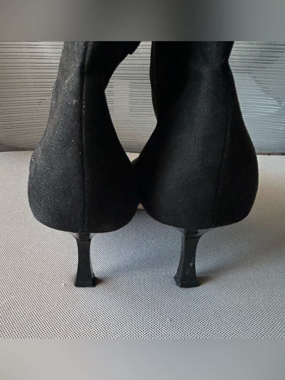 Black Suede Knee-High Zip Stiletto Boots - Picture 5 of 7